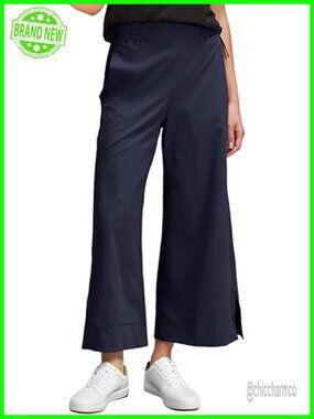 Wide Leg Cropped Pants with Pockets High Waist Elastic Split Quick Dry